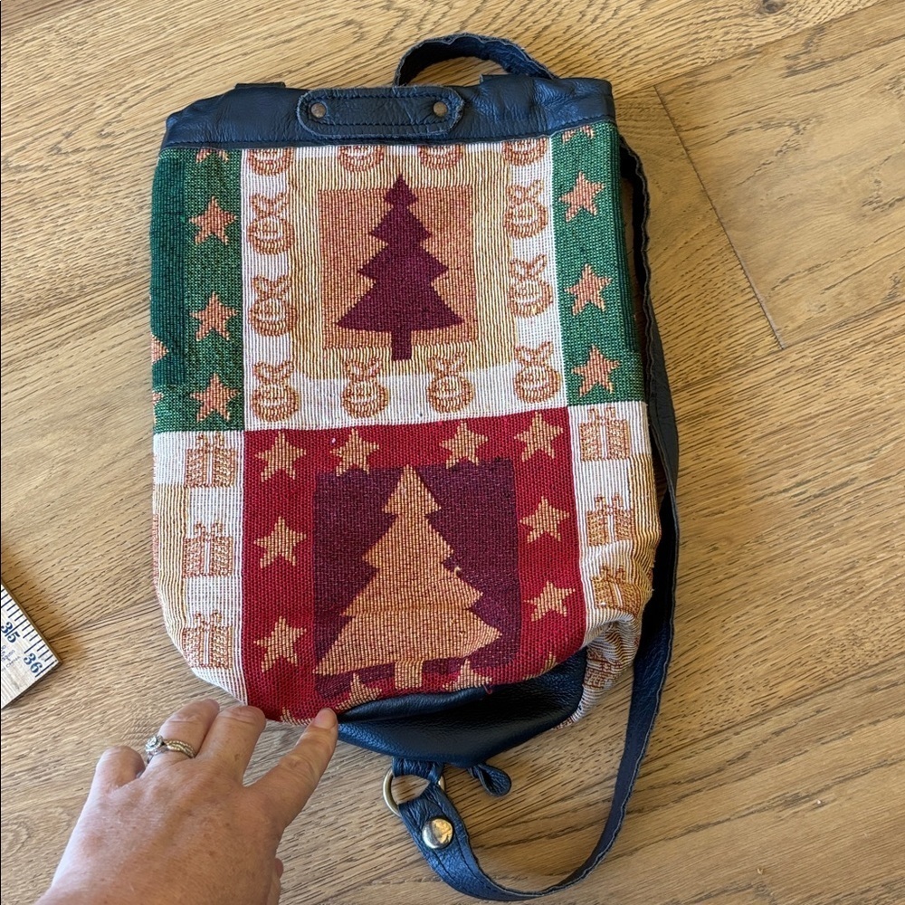 Vintage down home leather Christmas tapestry crossbody  bag